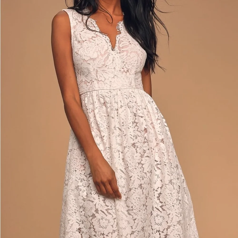 Lulus White Dress. Worn only once for Rehearsal Dinner. Perfect condition. - Picture 3 of 5